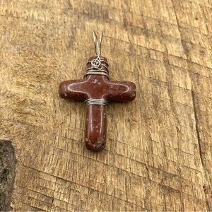 Red Raw Cut Jasper Cross Pendant